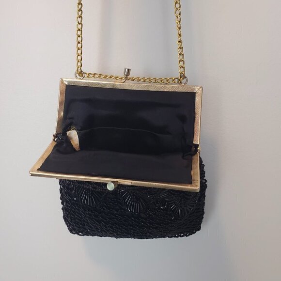 Vintage Black Beaded Sequen Small Purse - Picture 4 of 9